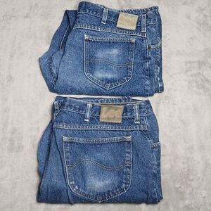 Lot (2) Lee Jeans Mens 42X34 Blue Straight Classic Work USA Made Vtg 80s Denim